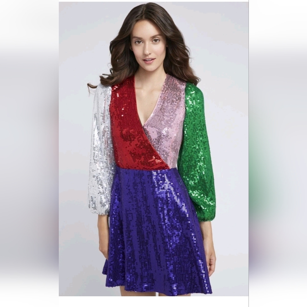 Alice + Olivia Blaze Sequin Color Block Mini Dress Size 6 NWT $ 440 - Picture 10 of 16